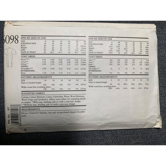 New Look Misses Dress Sewing Pattern sz 8-18 6098 - uncut - Picture 2 of 3